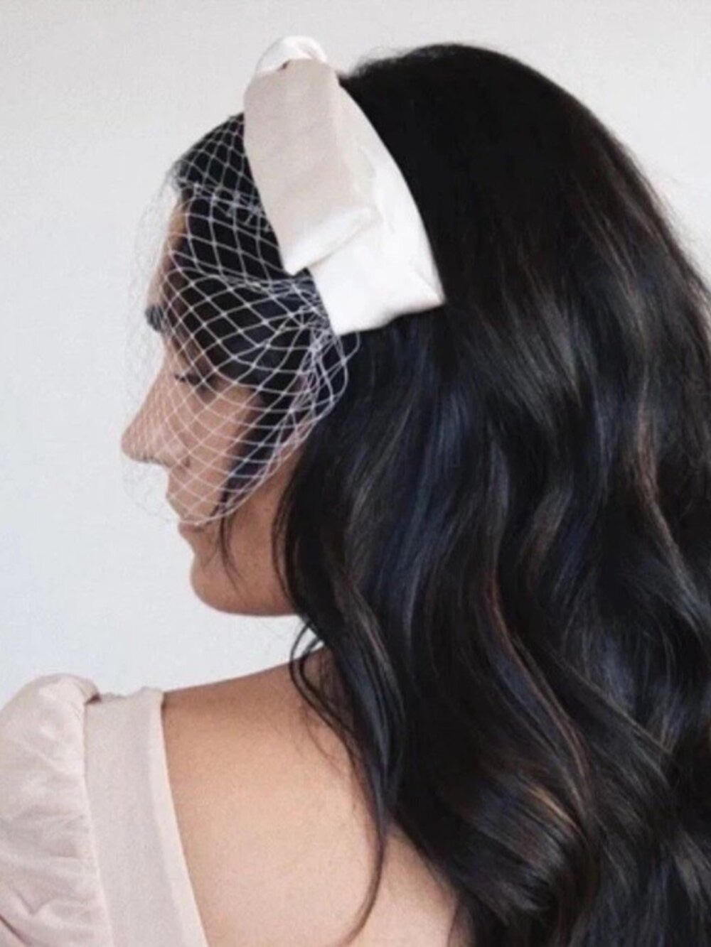 Kristin Ess Veil Wedding Bridal Headband w Bow Bright White Vintage Inspired NIB